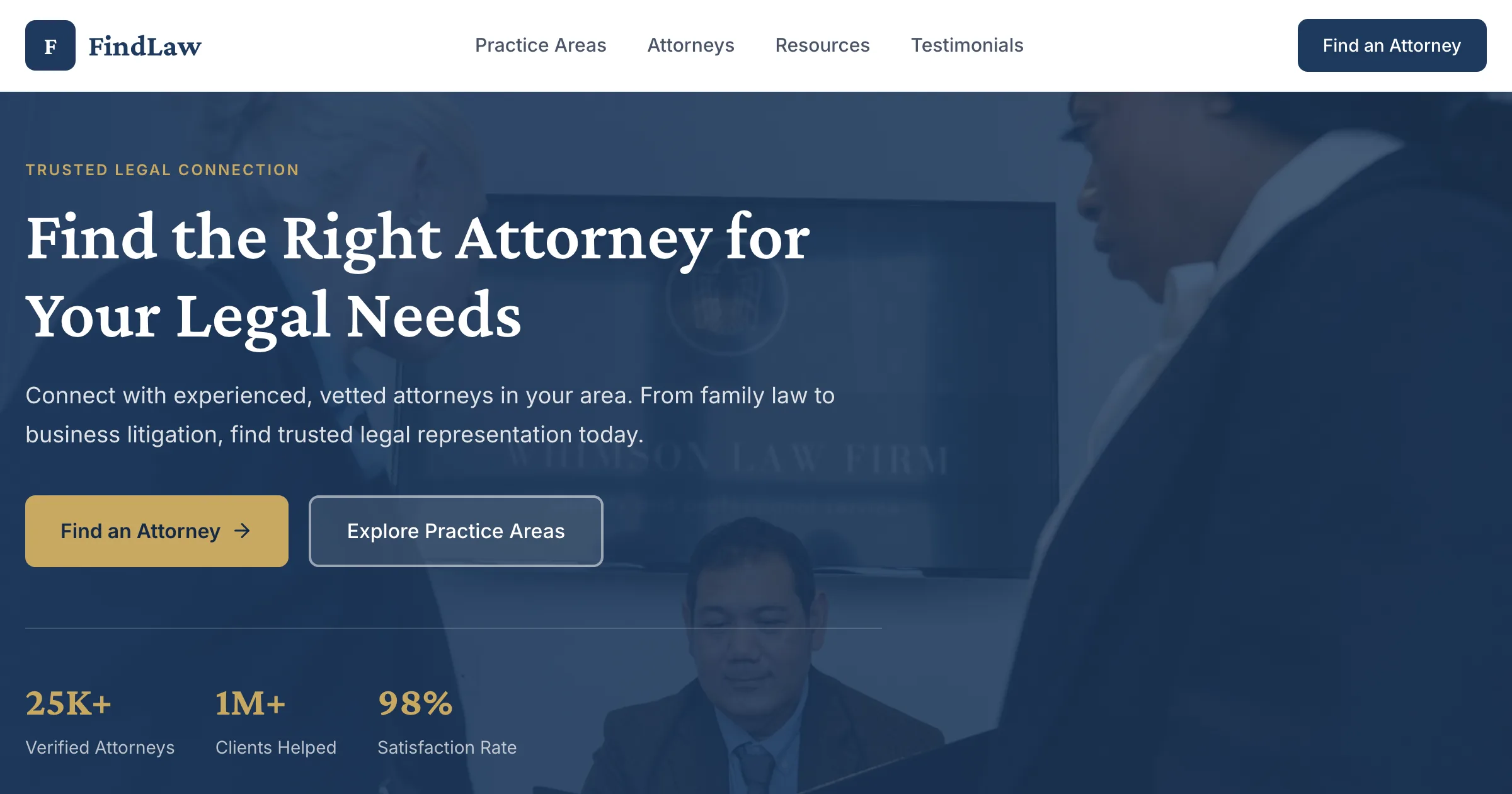 FindLaw revamp redesign — AI-generated modern redesign of the largest online legal directory, produced by Revamp in approximately 2 minutes